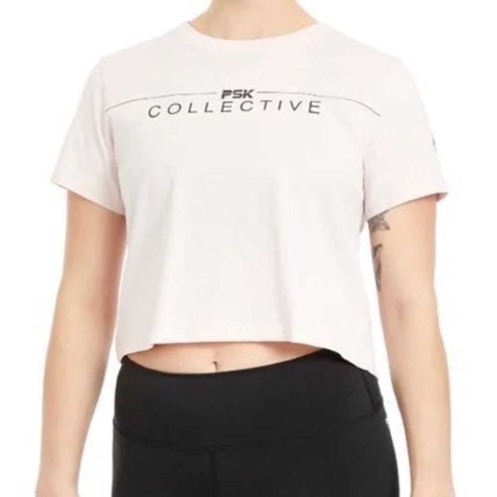 Womens PSK Collective Logo Crop Tee Blush NWT Large